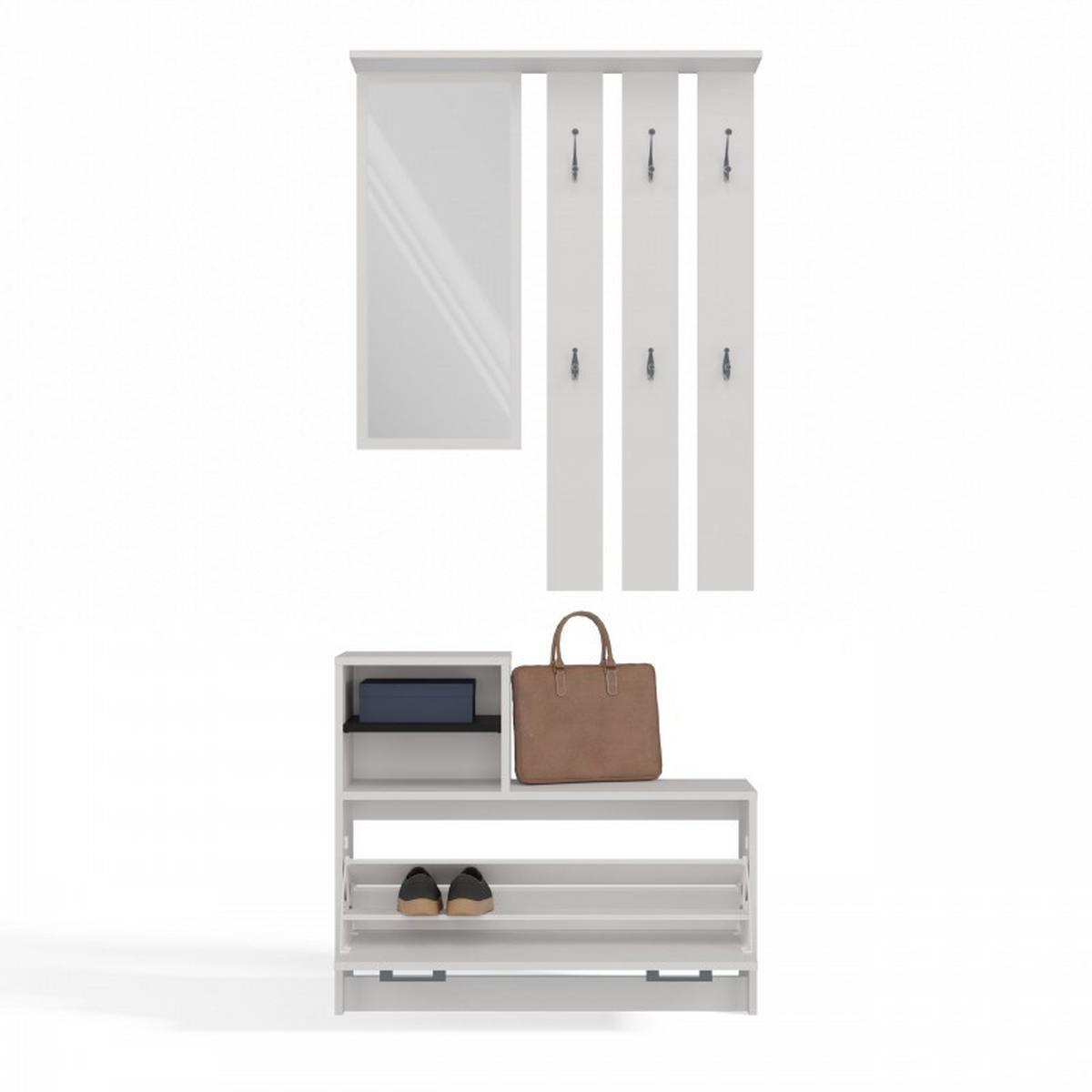 GARDEROBE praktisch Garderoben-Set mit Spiegel Weiß 85/180/24 - Weiß, Holzwerkstoff (85/180/24cm) - RAUMHIRSCH FURNITURE