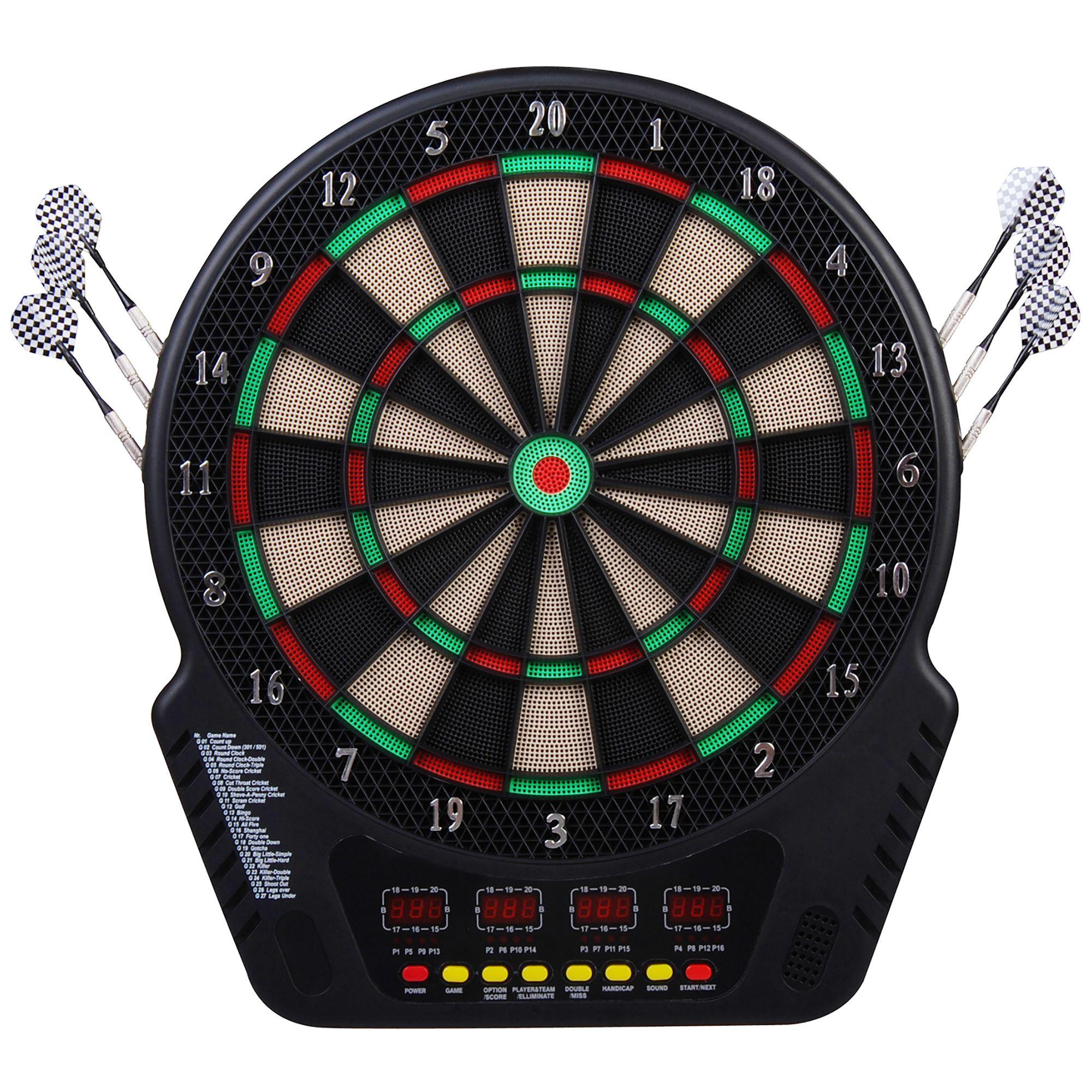 ELEKTRONISCHE Dartscheibe Dartboard Soundeffekte LED Anzeige 27 Spiele - Schwarz, Kunststoff (51.5/44cm) - HOMCOM