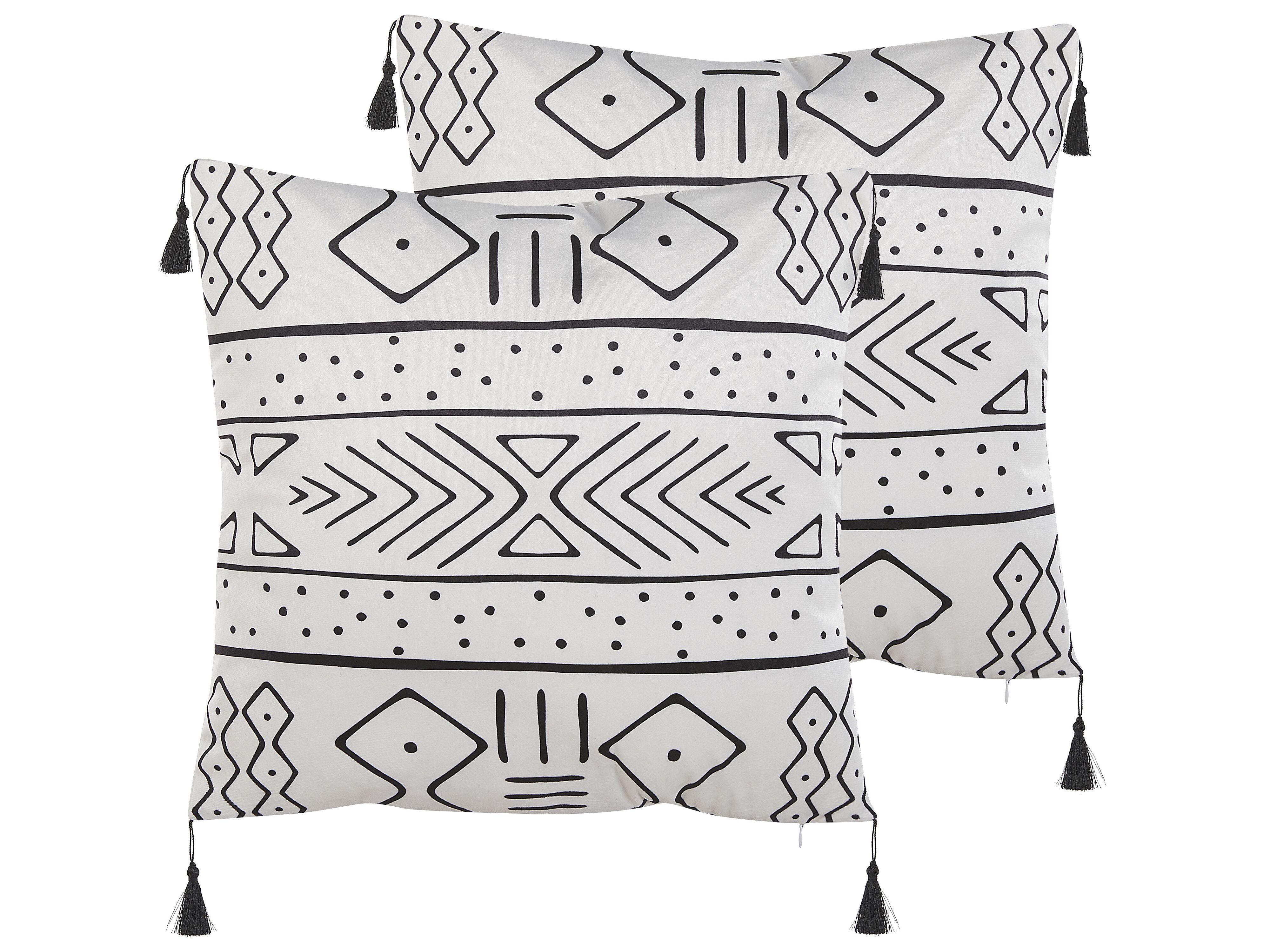 DEKOKISSEN 2er-Set Weiß 45/45 cm Schefflera - Weiß, Textil (45/45cm) - Beliani