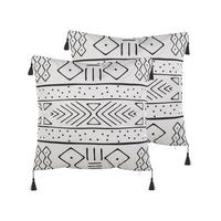 DEKOKISSEN 2er-Set Weiß 45/45 cm Schefflera - Weiß, Textil (45/45cm) - Beliani