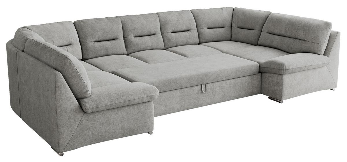 WOHNLANDSCHAFT COMODO U Hellgrau Struktur - Silberfarben/Hellgrau, Textil/Metall (340/93/206cm) - MKS