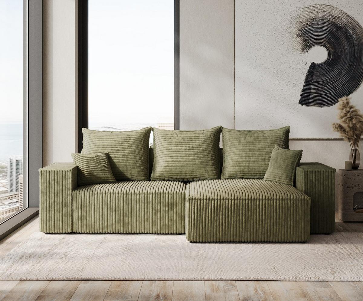 ECKSOFA SENSO mit Schlaffunktion Grün im Tilia Stoff - Schwarz/Grün, Holz/Holzwerkstoff (255/148cm) - AltaBeds