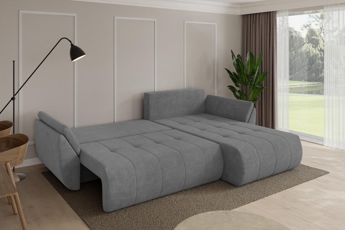 ECKSOFA mit Schlaffunktion Ottomane Rechts TOKO-L 277x194x86 Grau Velours - Taupe/Schwarz, Holzwerkstoff/Kunststoff (277/194cm) - ALTDECOR