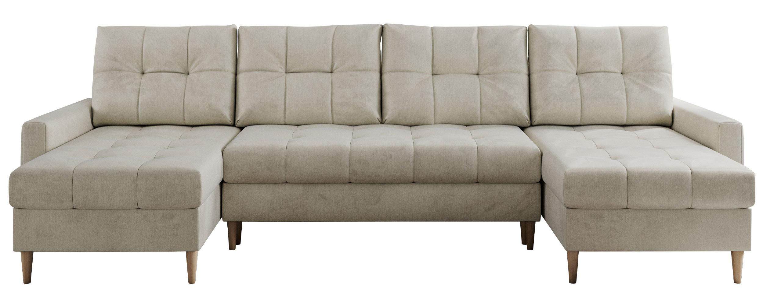 WOHNLANDSCHAFT Colin U Velvet Beige - Beige/Braun, Holz/Textil (290/75/140cm) - MKS