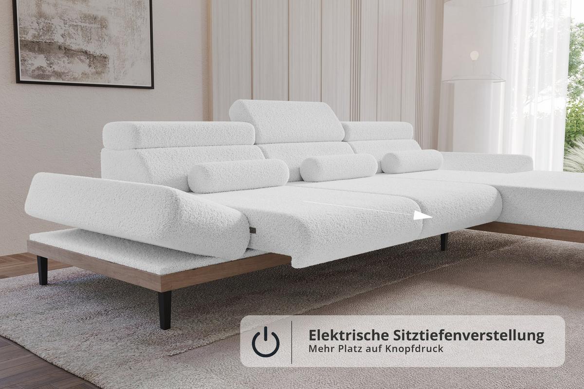 ELEKTRISCHES ECKSOFA Rechts MONA 316x205x85 Weiß Bouclé - Weiß, Holzwerkstoff/Textil (316/205cm) - ALTDECOR