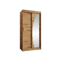 SCHWEBETÜRENSCHRANK Wika 100 cm - Silberfarben/Eiche Artisan, Holzwerkstoff/Kunststoff (100/200/62cm) - MIRJAN24