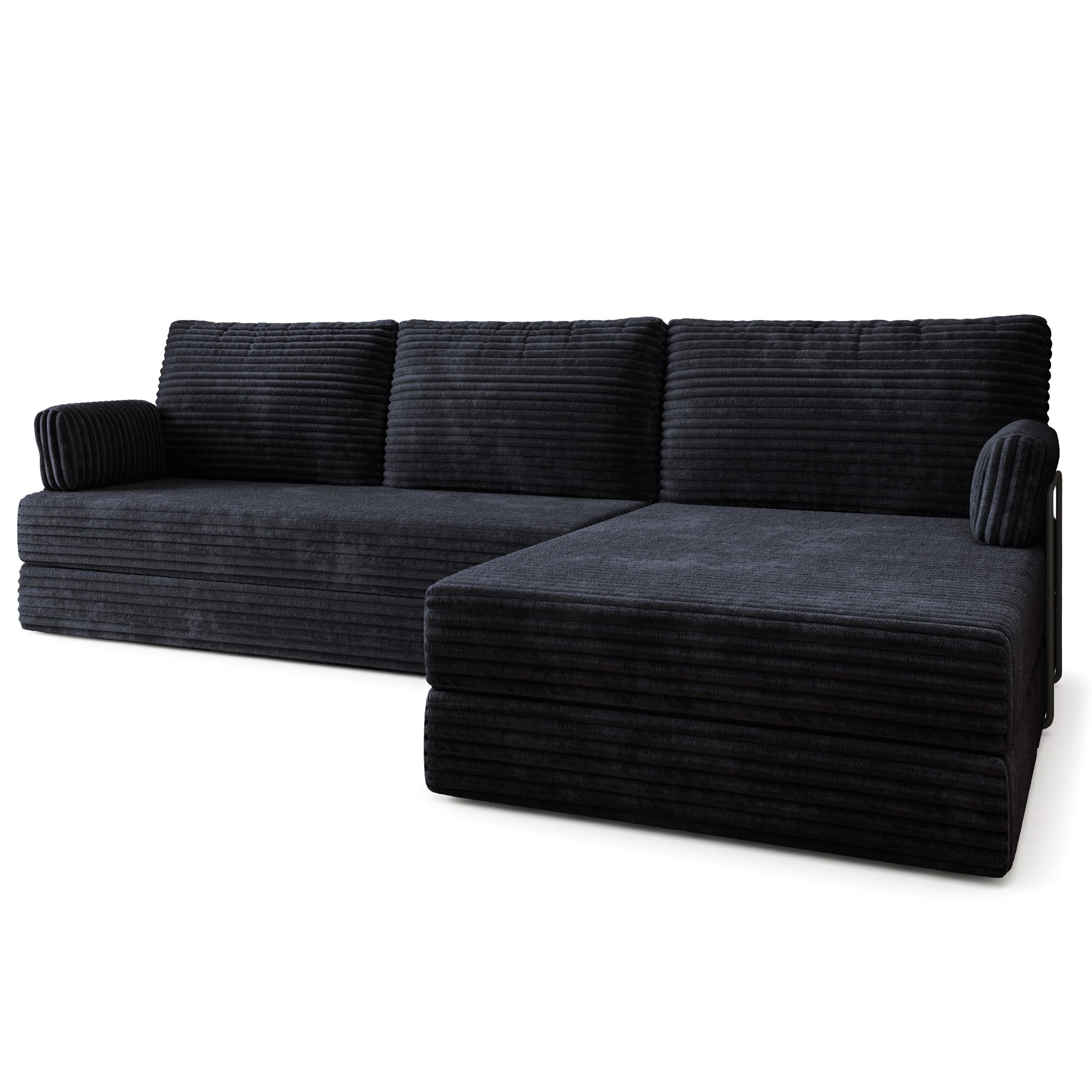 ECKSOFA ANKO modulares Boneless Sofa mit Schlaffunktion Schwarz Kordstoff - Schwarz, Textil (270/160cm) - MASSENO