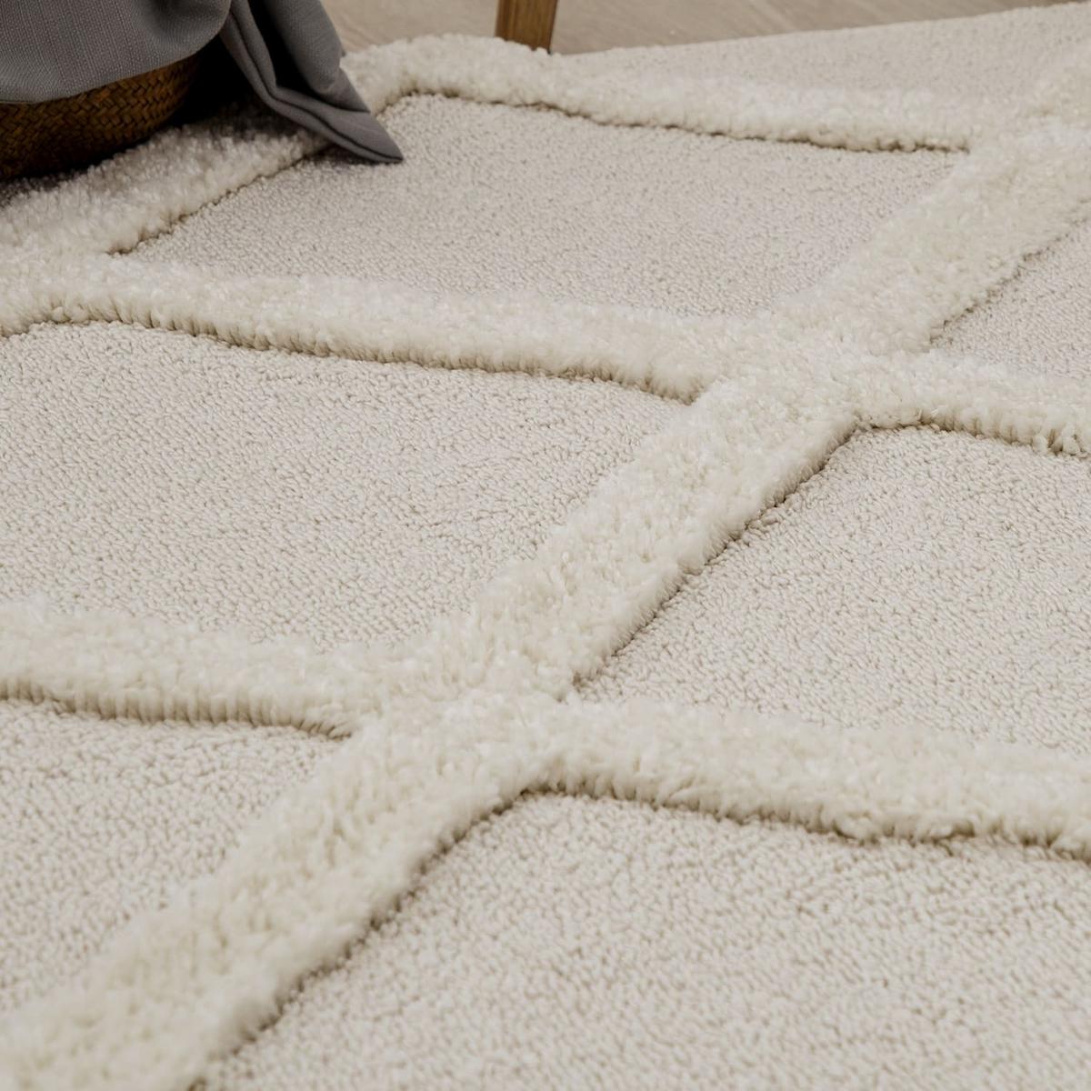 HOCHFLORTEPPICH, mit Rautenmuster, aus Polypropylen, Creme, 80 x 150 cm - Beige, Textil (150/80cm) - KADIMA DESIGN