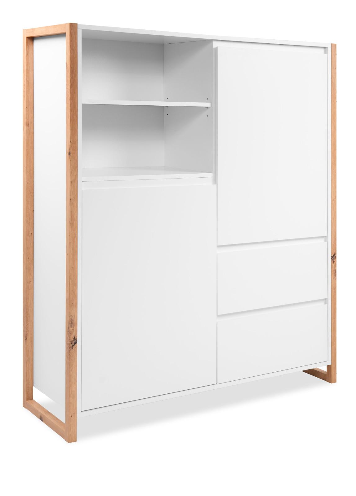 HIGHBOARD weiß, Eiche Artisan 120 cm, Kommode im skandinavischen Design - Weiß/Eiche Artisan, Holzwerkstoff (120/139/40cm) - Furn.Design