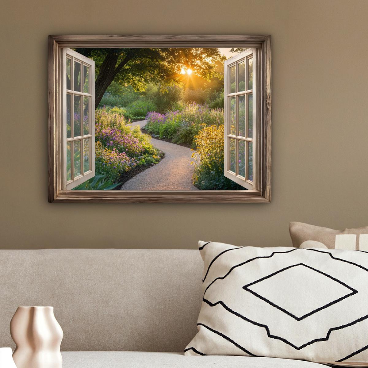 LEINWANDBILD Aussicht - Blumen - Natur - Sonne - Weg Wandbild 40x30 cm - Hellgelb, Textil (40/30cm) - MuchoWow