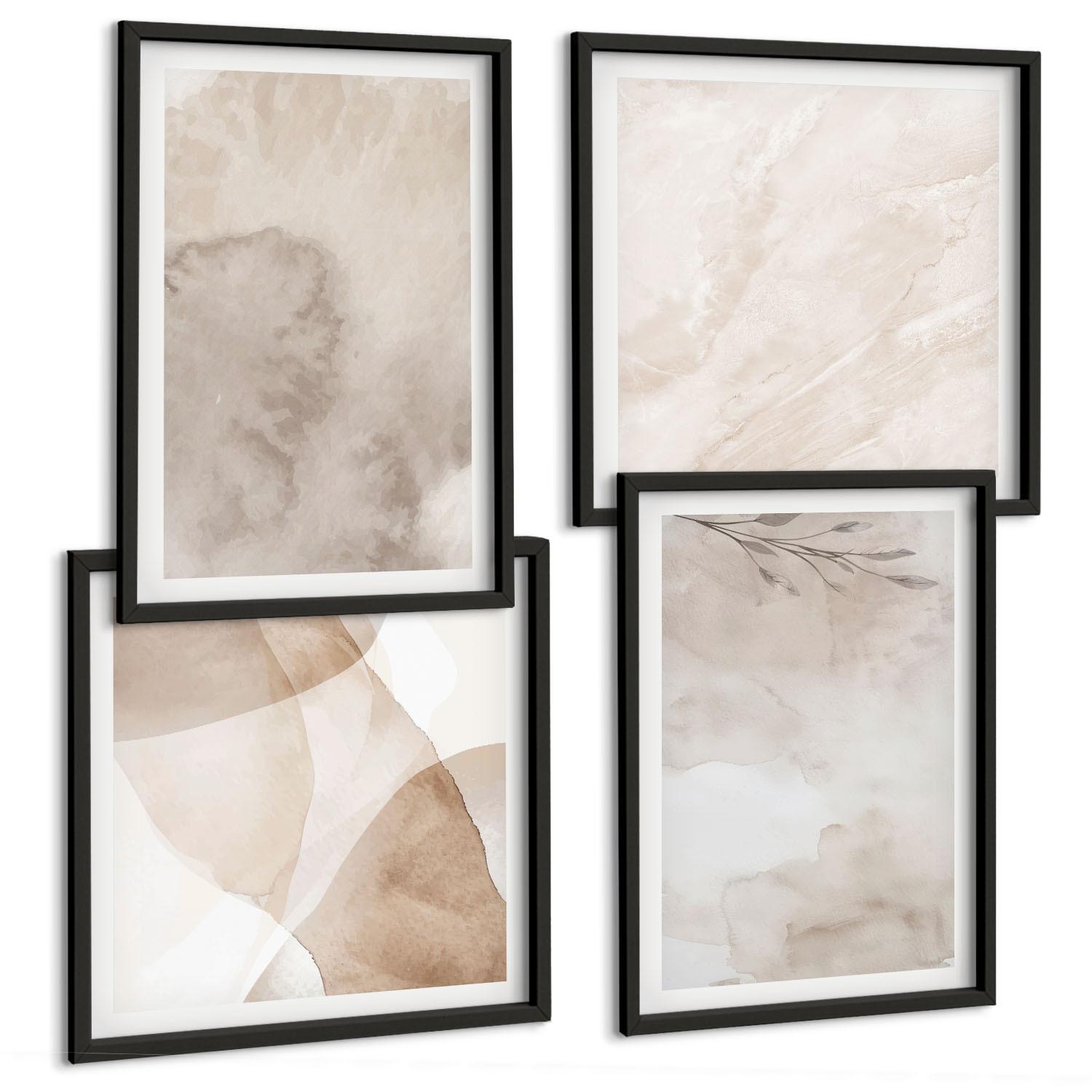 BILDER SET 4er Set - 50x50 cm & 40x60 cm Schwarzer Rahmen - Aquarellfarben, Boho-Texturen - Schwarz, Kunststoff (50/50cm) - TULUP