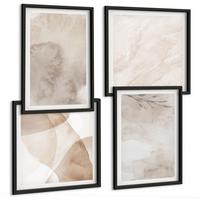 BILDER SET 4er Set - 50x50 cm & 40x60 cm Schwarzer Rahmen - Aquarellfarben, Boho-Texturen - Schwarz, Kunststoff (50/50cm) - TULUP