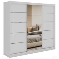 SCHWEBETÜRENSCHRANK mit Schubladen 240 - SKORIA - Weiß mit Spiegel - Alufarben/Weiß, Holzwerkstoff/Metall (240/216/61cm) - MKS