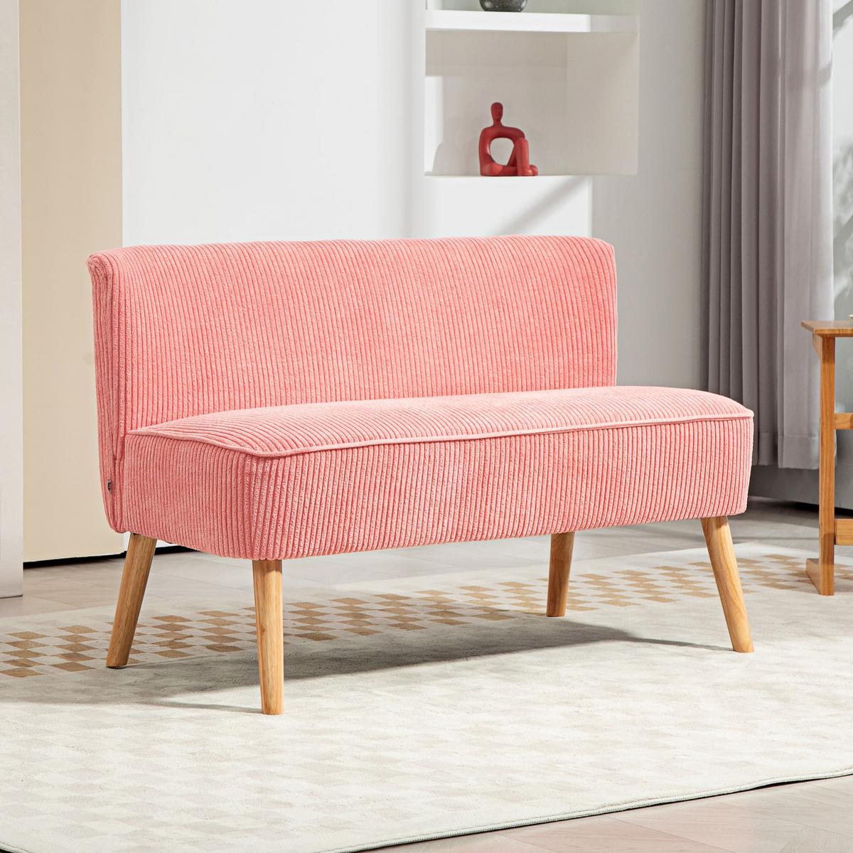 2-SITZER Sofa Polstersofa Doppelsofa Zweisitzer Sofa Cordartiges Polyester Rosa - Koralle/Rosa, Holz/Textil (56.5/77/117cm) - HOMCOM