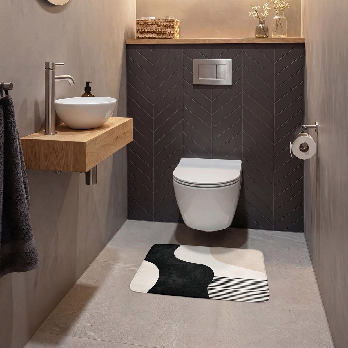 WC-VORLEGER Abstrakt - Japandi - Beige - Modern Toilettenvorleger 60x40 cm - Beige, Textil (60/1cm) - OnlyWow
