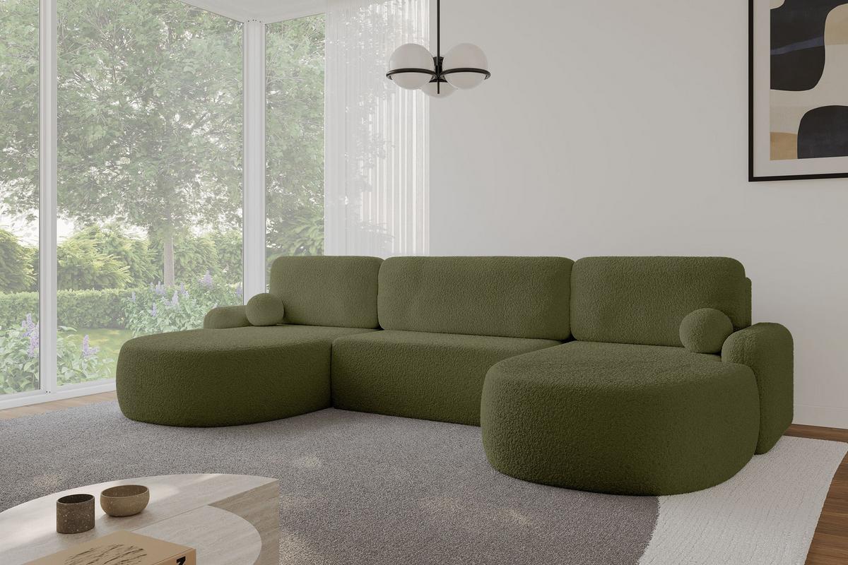WOHNLANDSCHAFT mit Schlaffunktion und Bettkasten LIRA-U - 335x172x89 Grün - Pastellgrün, Holzwerkstoff/Textil (335/89/172cm) - ALTDECOR