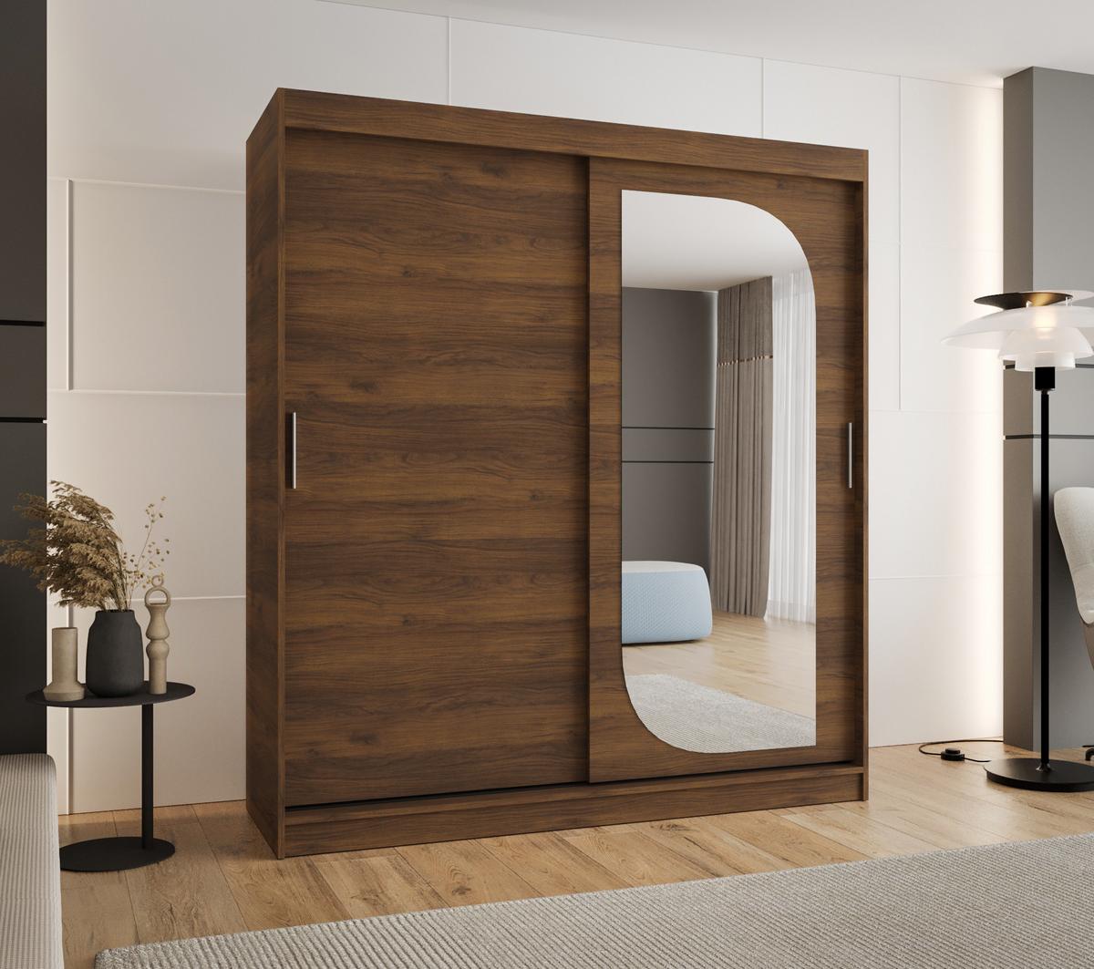 SCHIEBETÜRENSCHRANK mit Spiegel LUCY 200/180/62 2-türig - Silberfarben/Walnussfarben, Holz (180/62/180cm) - MÖBEL KRYSPOL