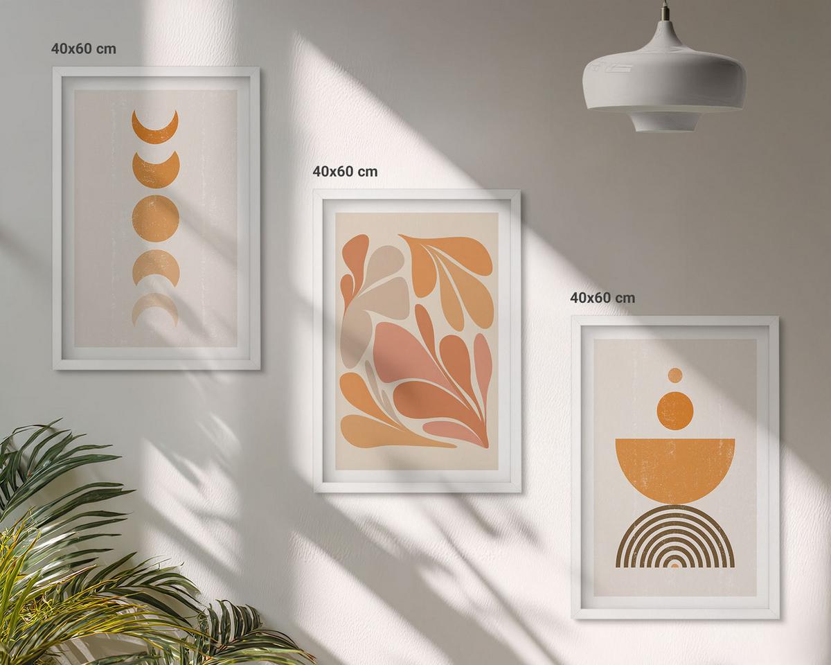 BILDER SET 3er Set - 40x60 cm Weißer Rahmen - Abstrakte orange Formen - Weiß, Kunststoff (40/60cm) - TULUP