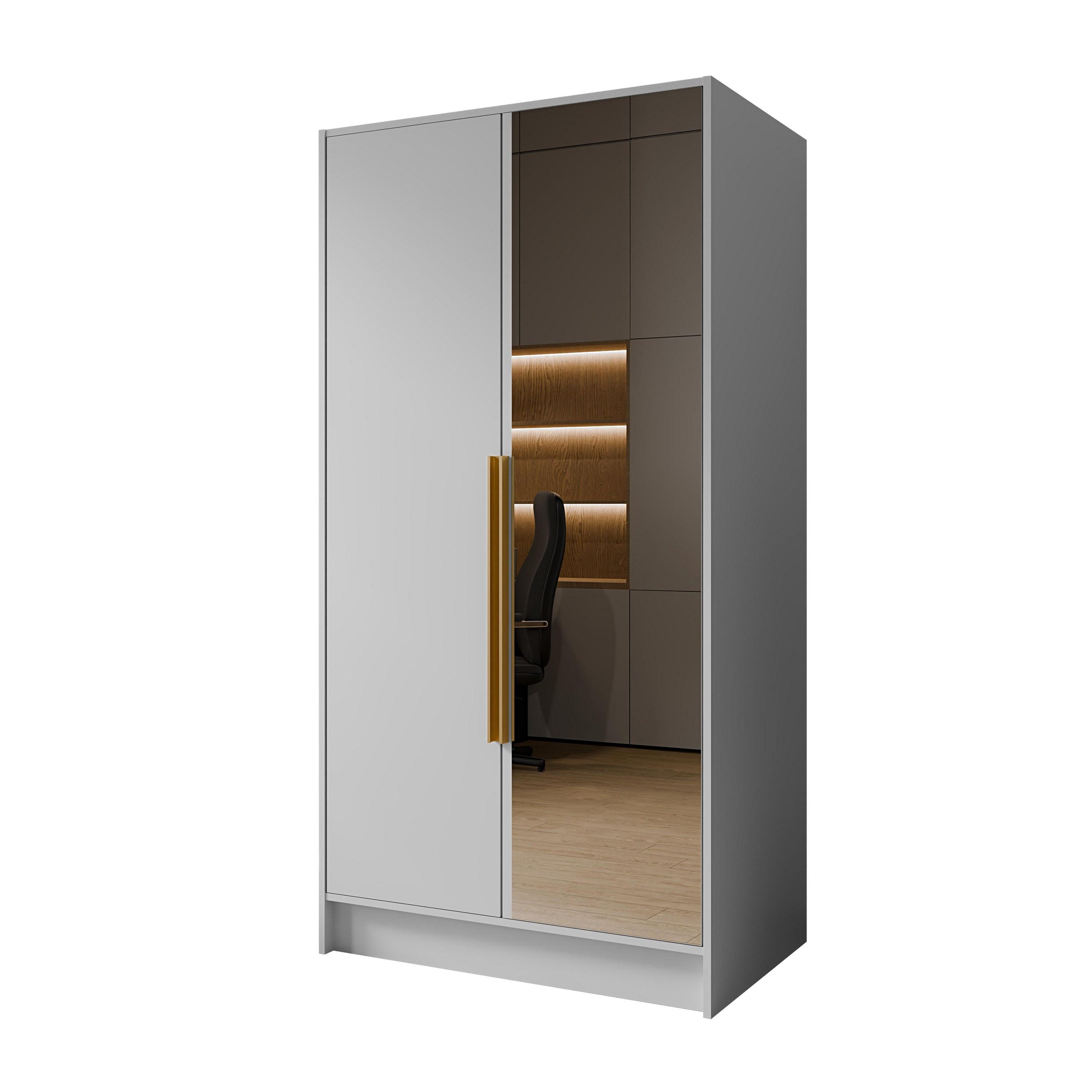 DREHTÜRENSCHRANK RENVO 102/200/51 cm Modern Kleiderschrank 2-türig mit Spiegel Weiß - Weiß, Holzwerkstoff (102/200/51cm) - MASSENO