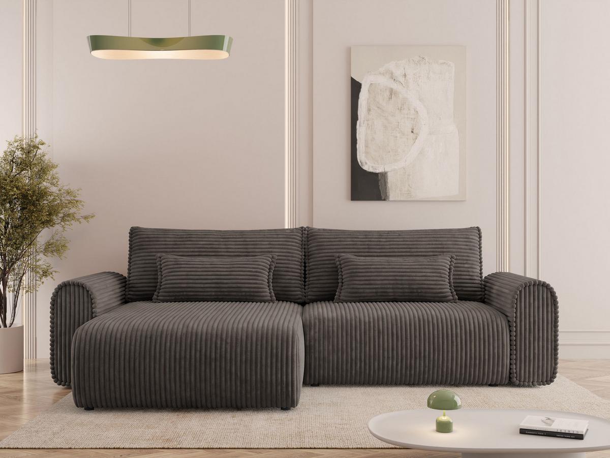 ECKSOFA Surles Cord - Schwarz/Braun, Holz/Kunststoff (245/145cm) - MIRJAN24
