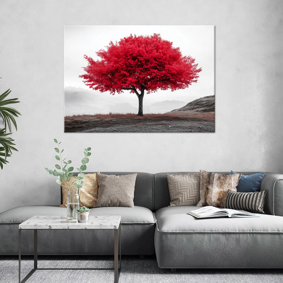 LEINWANDBILD Rote Baumlandschaft 90x60cm - Rot, Textil (90/60cm) - Feeby