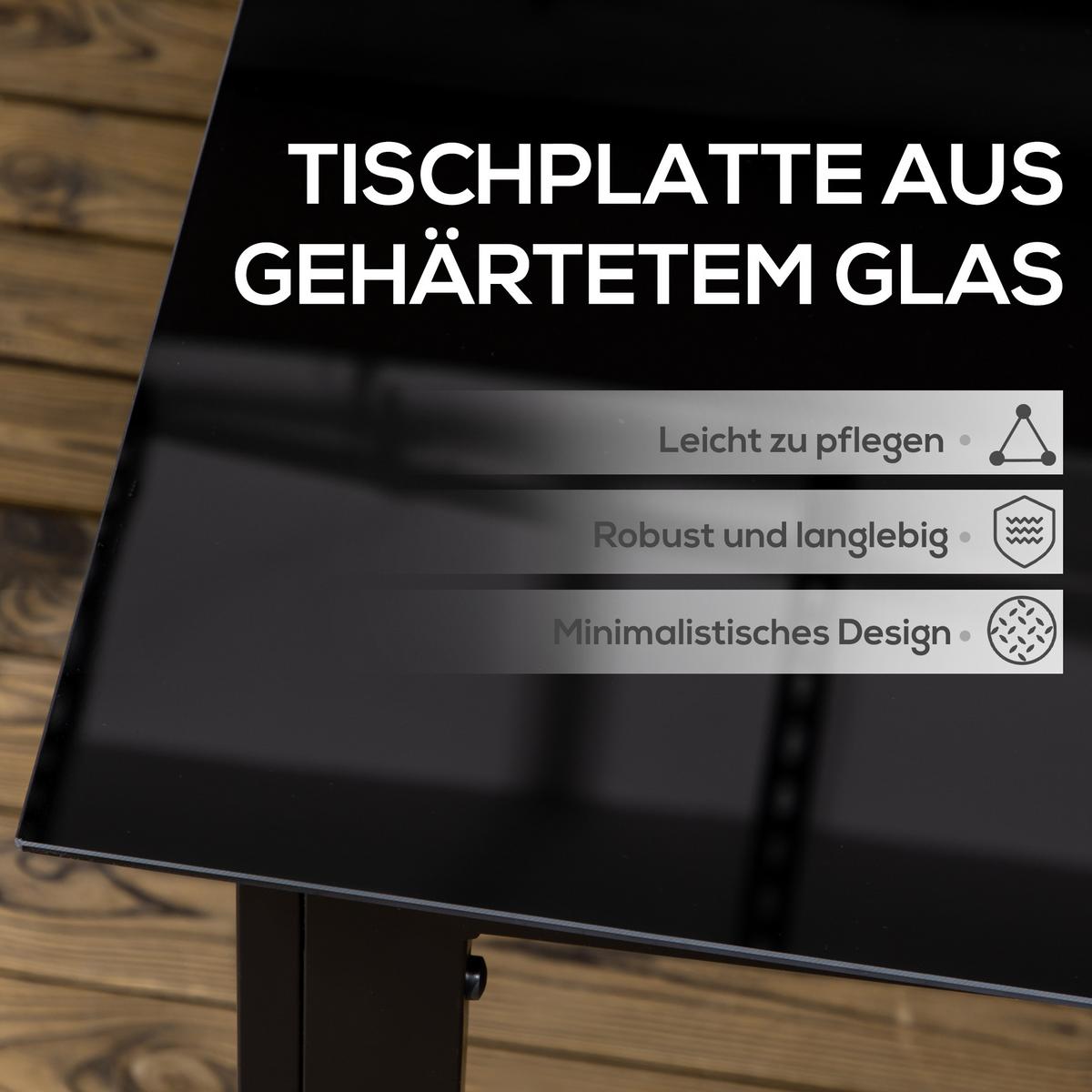 GARTENTISCH, Schwarz, Aluminium, Glas - Schwarz, Glas/Metall (150/90/74cm) - Outsunny