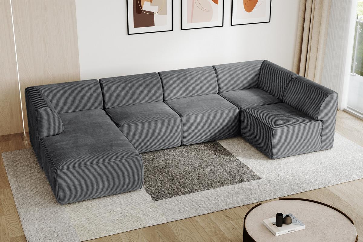 WOHNLANDSCHAFT Ottomane Links MOVO-L 345x180x78 cm Dunkelgrau Cord - Dunkelgrau, Holzwerkstoff/Kunststoff (345/78/180cm) - ALTDECOR