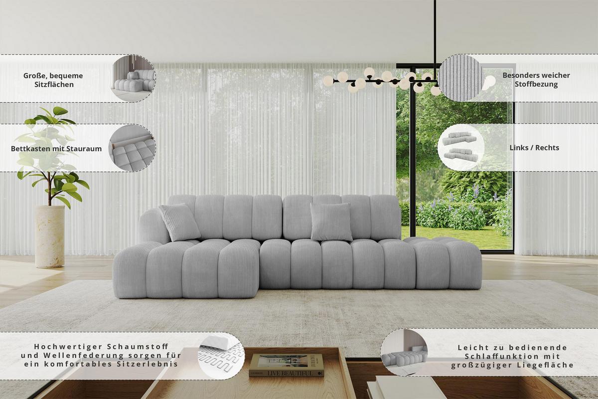 ECKSOFA mit Schlaffunktion Ottomane RECHTS OLEA-L2 321x164x75 Grün Tissu - Waldgrün/Schwarz, Holzwerkstoff/Kunststoff (164/321cm) - ALTDECOR