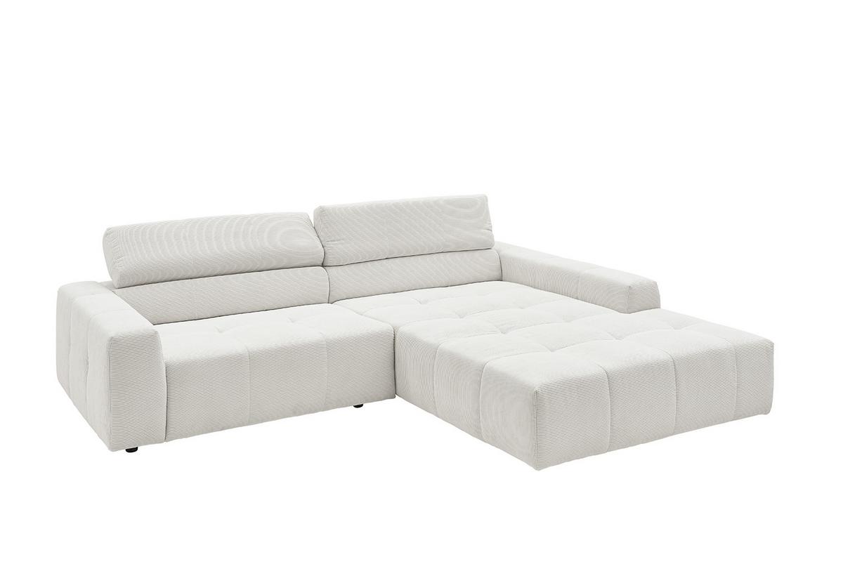 ECKSOFA MIT MOTORISCHEM SITZVORZUG RENO Weiß Cord Relaxfunktion - Schwarz/Weiß, Kunststoff/Textil (258/217cm) - KAWOLA