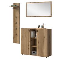 GARDEROBEN-SET Evoke Eiche 3-teilig 152 cm, Flurmöbel mit eingefräster Rillenoptik - Schwarz/Eiche Artisan, Glas/Holzwerkstoff (152/192/37cm) - Inn.Furn