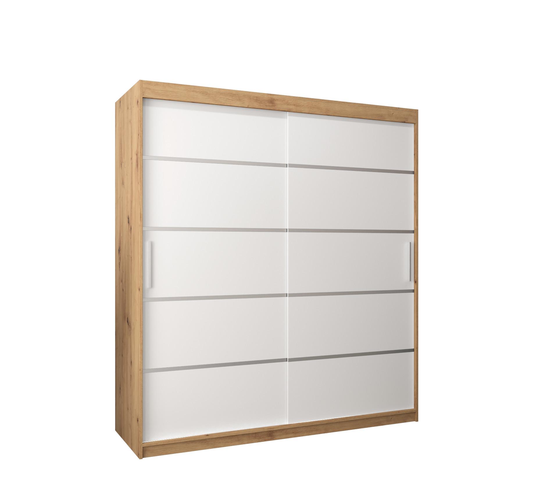 SCHWEBETÜRENSCHRANK 200/180/62 2-türig - Silberfarben/Weiß, Holz/Kunststoff (180/200/62cm) - MÖBEL KRYSPOL