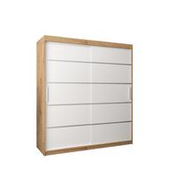 SCHWEBETÜRENSCHRANK 200/180/62 2-türig - Silberfarben/Weiß, Holz/Kunststoff (180/200/62cm) - MÖBEL KRYSPOL
