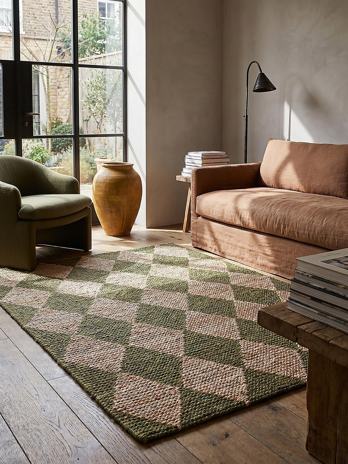 JUTETEPPICH BAIN, mit Rautenmuster, Olivegrün, 120 x 170 cm - Grün, Textil (170/120cm) - KADIMA DESIGN