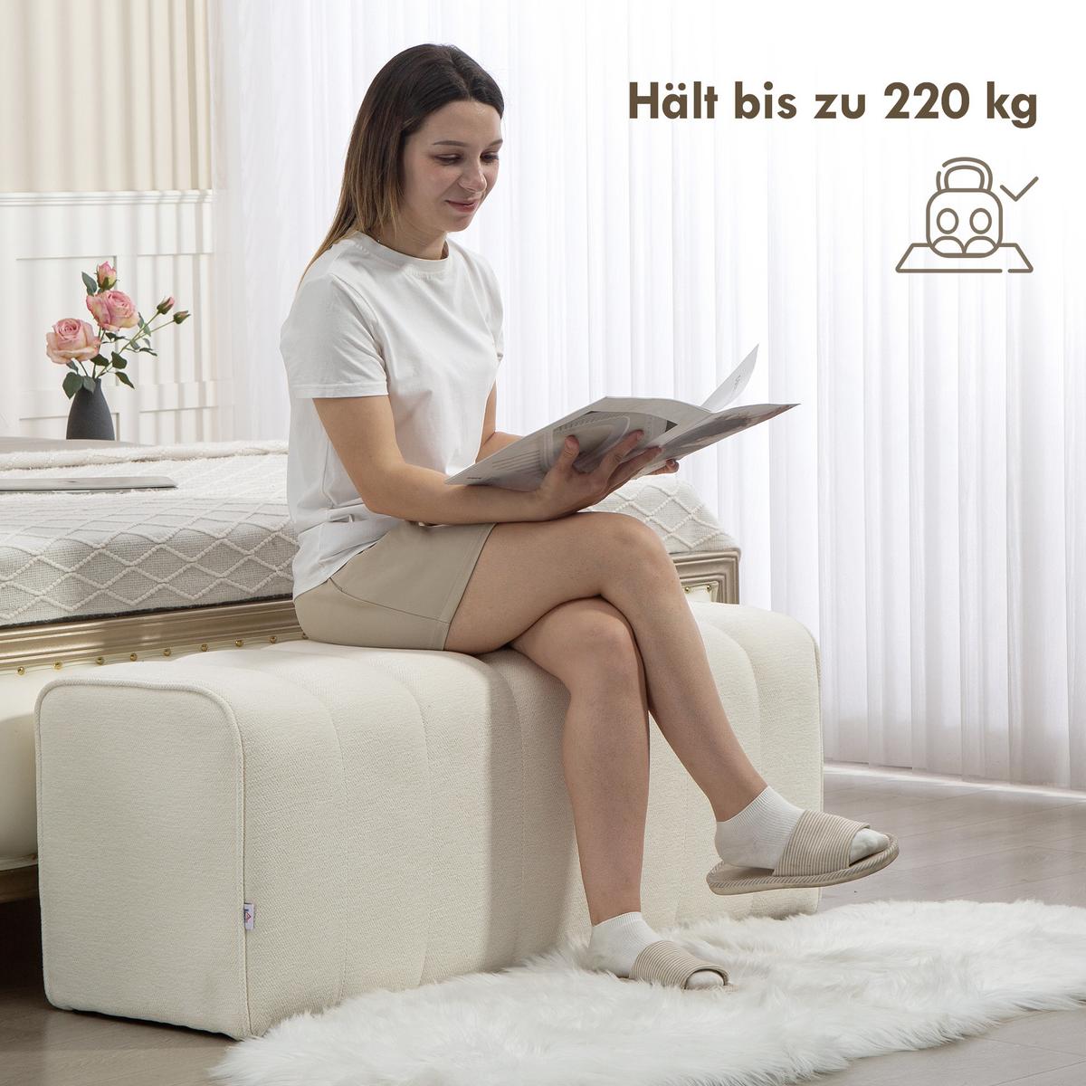 HOCKERBANK Cremeweiß - Creme, Textil (40/44/110cm) - HOMCOM