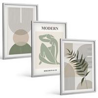 BILDER SET 3er Set - 40x60 cm Silberner Rahmen - Stilvolle Pflanzengrafiken - Silberfarben, Kunststoff (40/60cm) - TULUP