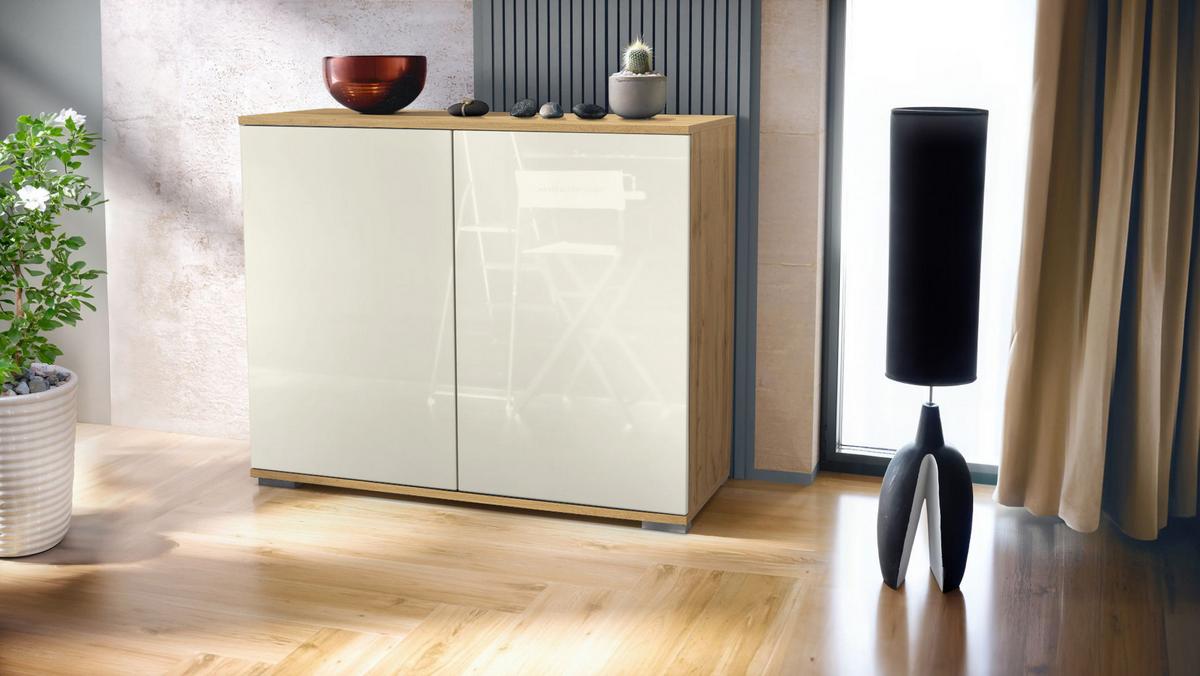 KOMMODE Skadu Creme Hochglanz - Creme, Holzwerkstoff (92.5/75.5/35cm) - Vladon