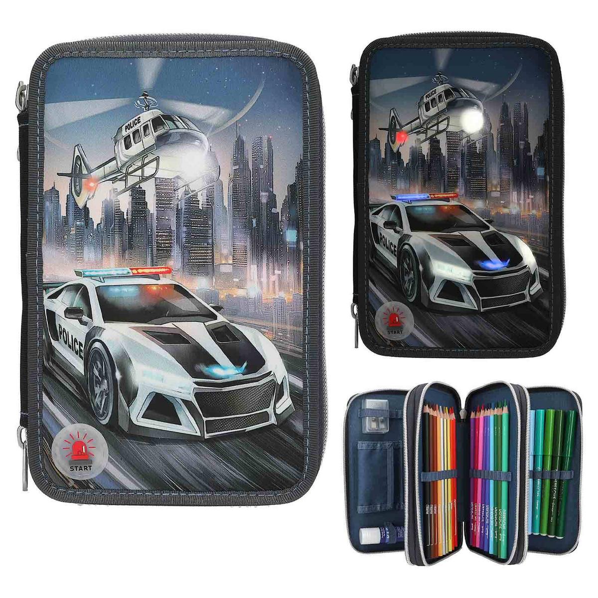 3-FACH FEDERTASCHE LED Monster Cars schwarz-bunt 7,5 x 13 x 20 cm - Multicolor/Schwarz, Kunststoff (13/20/7.5cm) - Depesche Germany