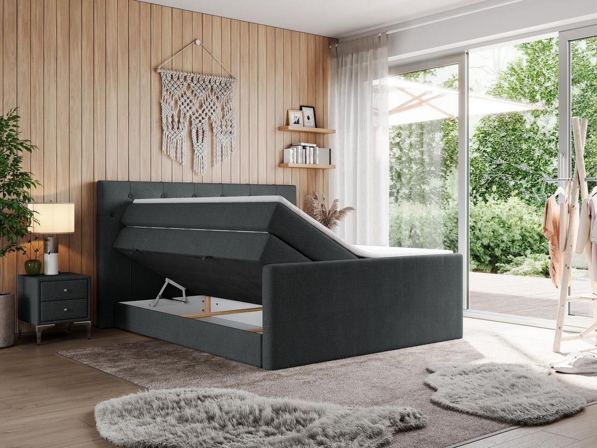 BOXSPRINGBETT KING VELEN 140/200 Dunkelgrau Struktur - H3 - Dunkelgrau, Holz/Textil (140/200cm) - MKS