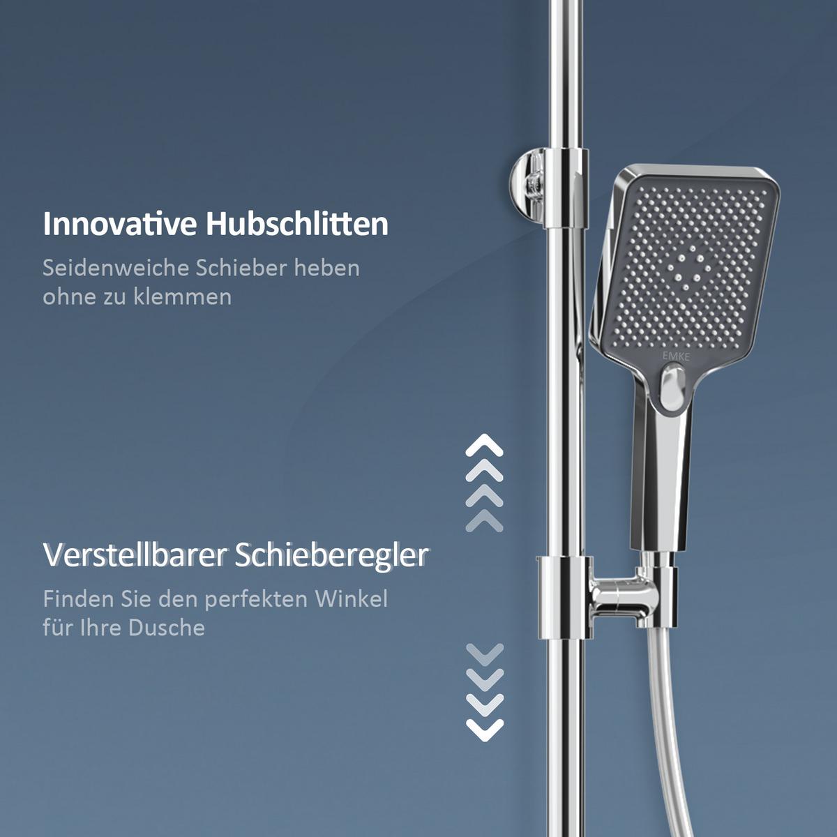 ÜBERKOPFBRAUSESET mit Drei Wasserauslassmethoden Thermostat mit Ablage Chrom - Chromfarben, Metall (44.5/127/45cm) - EMKE