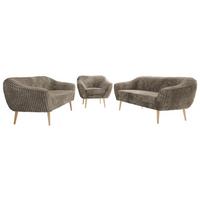 SITZGARNITUR PIRS 3+3+1 - Hellbraun Cord - Holzbeine - Hellbraun/Buchefarben, Holzwerkstoff/Textil (180/75/74cm) - MKS