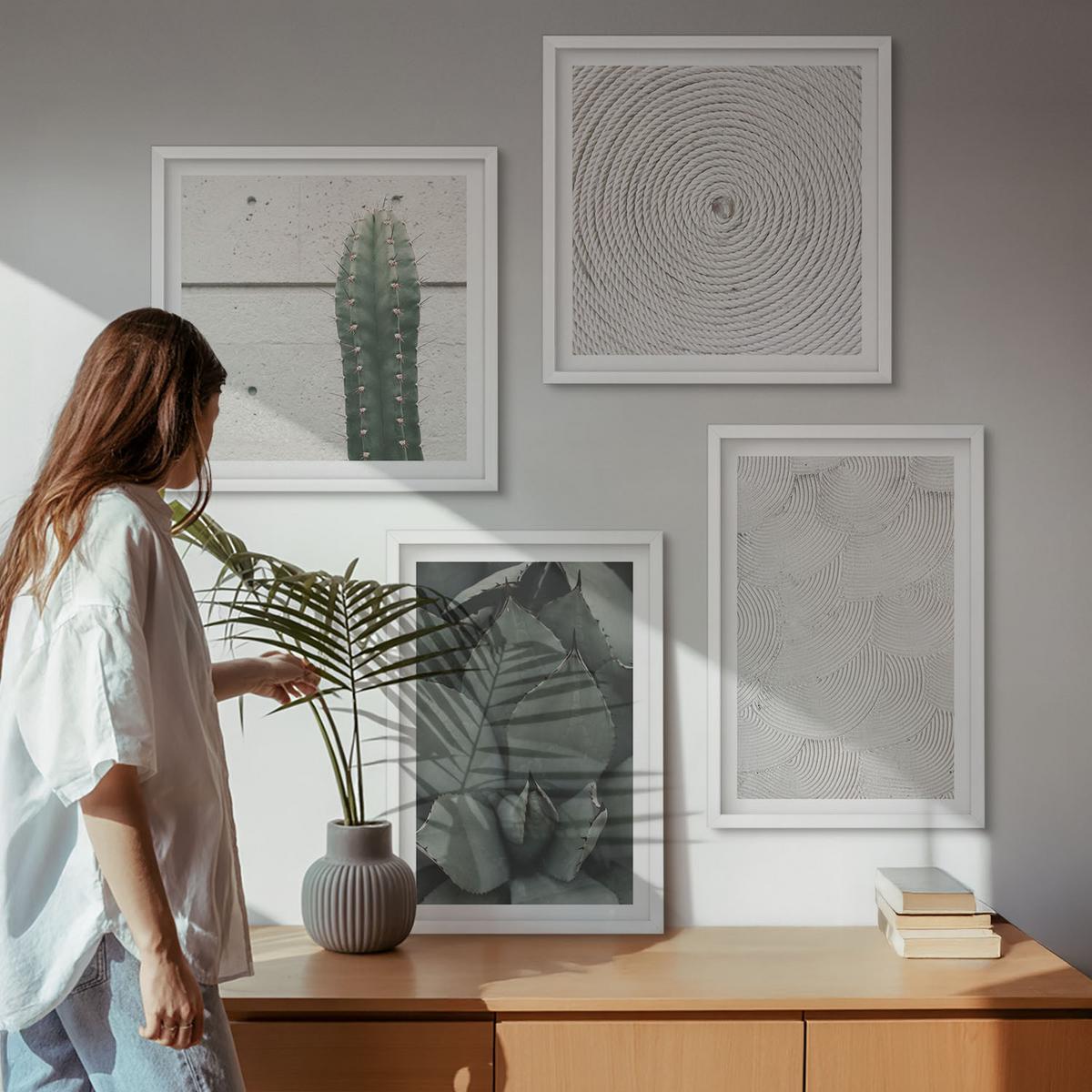 BILDER SET 4er Set - 50x50 cm & 40x60 cm Weißer Rahmen - Sommerliche Texturen aus den Tropen - Weiß, Kunststoff (50/50cm) - TULUP