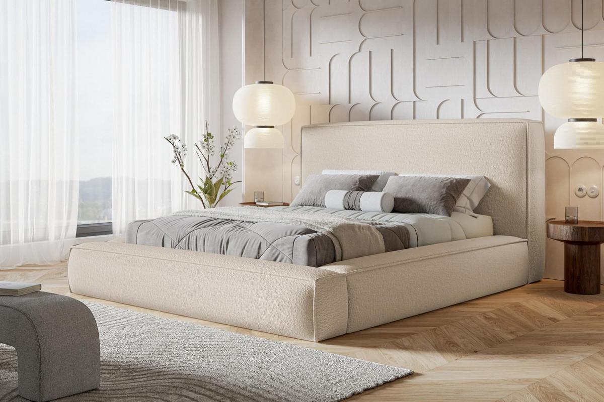 BETT 120x200 - Polsterbett mit Bettkasten und Holzrahmen - Modern Bett - Eleganter Catch-Me-Stoff - Kollektion Luna Maxi - Beige - Beige, Holz/Textil (120/200cm) - Alpi-Möbel