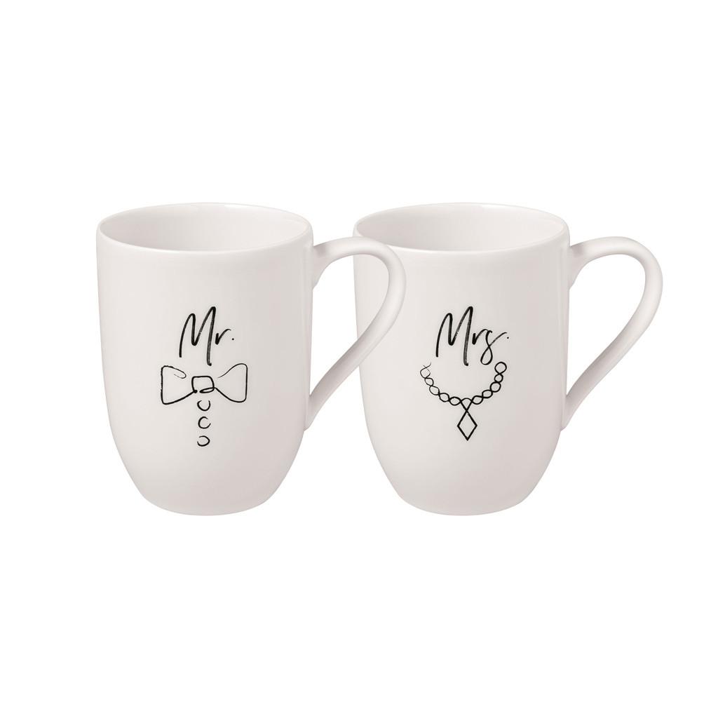 KAFFEEBECHER MR AND MRS Statement weiß 280 ml 2er Set - Weiß, Keramik (0.28L) - Villeroy & Boch