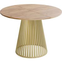 ESSTISCH Naro rund ausziehbar mit Goldenem Lamellen-Metallgestell, Braun 100-180/100/76 cm - Eiche Wotan/Goldfarben, Holzwerkstoff/Metall (100/176/76cm) - WFL GROUP