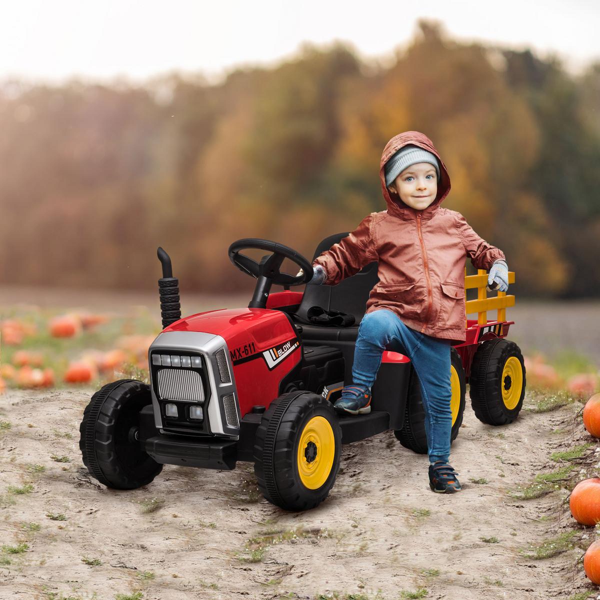 ELEKTRISCHER Traktor Kinder Aufsitztraktor mit MP3 Funktion, 3-6KM/H, Rot - Rot, Metall (136.5/50/52.5cm) - HOMCOM