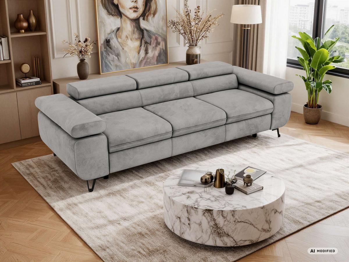 3-SITZER SOFA PETER - Hellgrau Velvet - Silberfarben/Hellgrau, Textil/Metall (262/76/99cm) - MKS