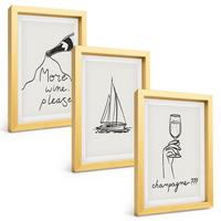 BILDER SET 3er Set - 20x30 cm Goldrahmen - Weinsegelboot-Glas-Linienzeichnung - Goldfarben, Kunststoff (20/30cm) - TULUP