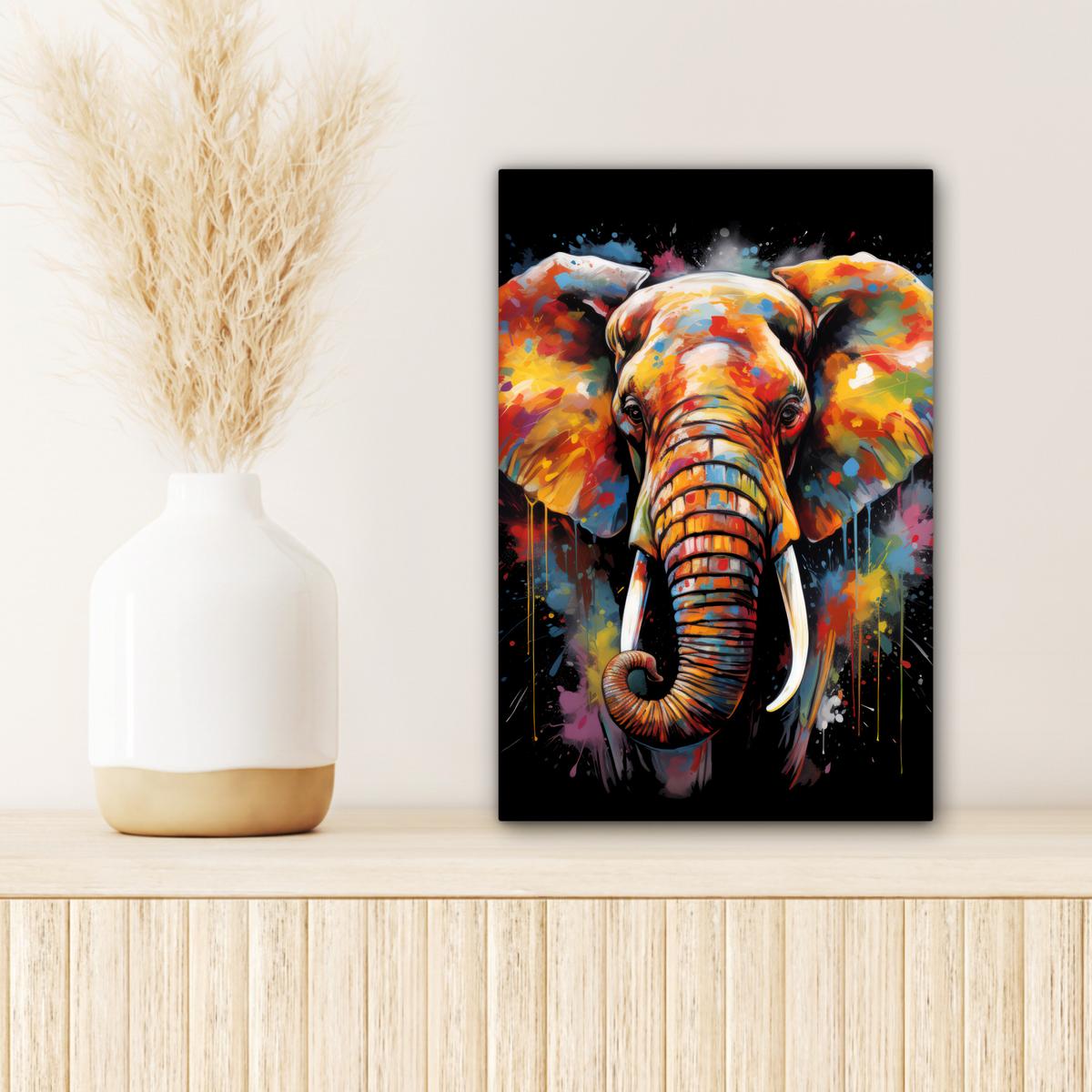 LEINWANDBILD Elefant - Graffiti - Schwarz - Tiere - Farben Deko Wohnzimmer 20x30 cm - Schwarz, Textil (20/30cm) - MuchoWow