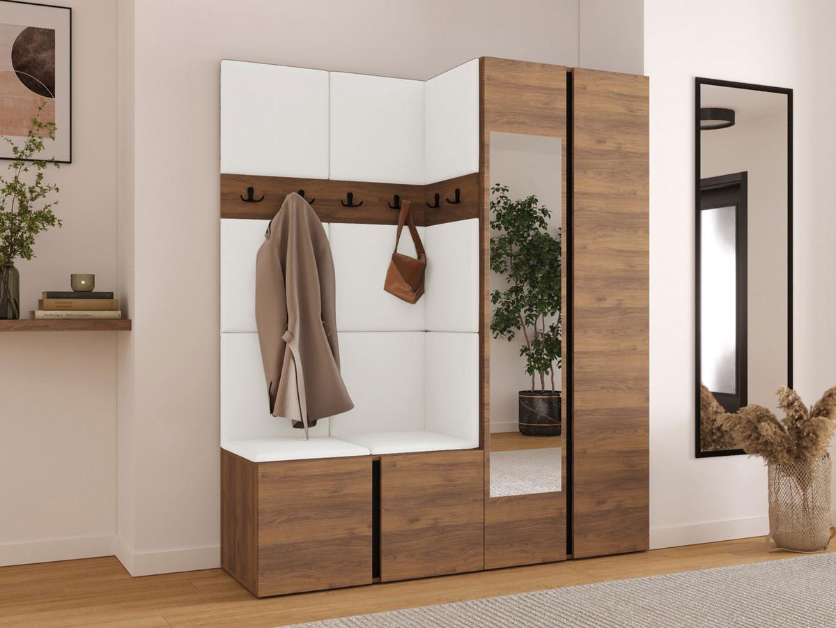 GARDEROBEN-SET Orion XII - Nussbaumfarben/Weiß, Holzwerkstoff/Kunststoff (158/186/46cm) - MIRJAN24