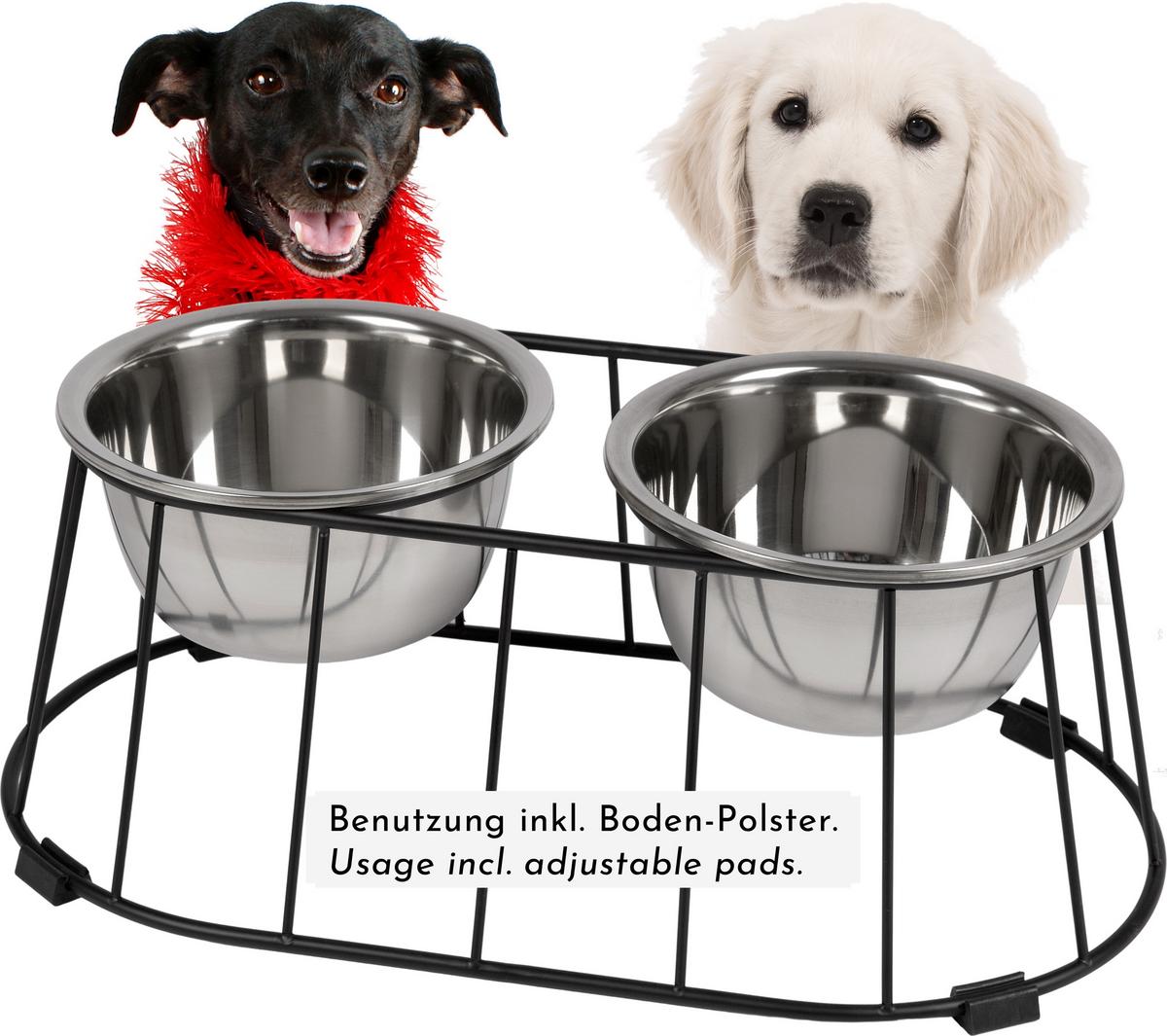 HUNDENAPF erhöht für mittelgroße/große Hunde mit Ständer, rutschfest aus Edelstahl - Silberfarben, Metall (1cm) - WONDERMAKE